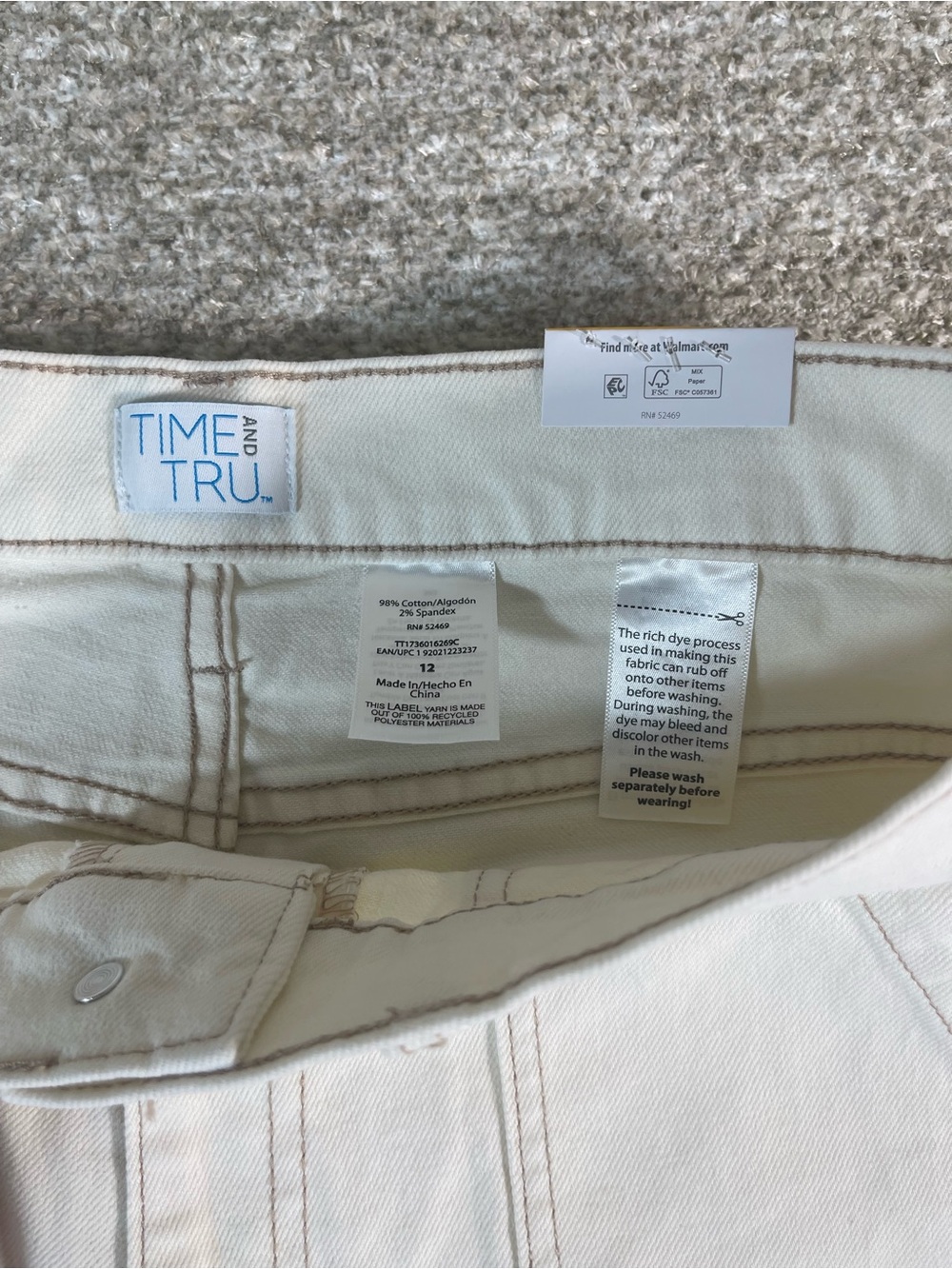 Women’s Time and Tru High Rise Relaxed Utility Trouser Ivory Size 12. NWT. #0351 - Picture 8 of 9